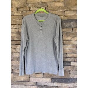 Men's Medium‎ Lands' End gray long sleeve ribbed Henley shirt 38-40